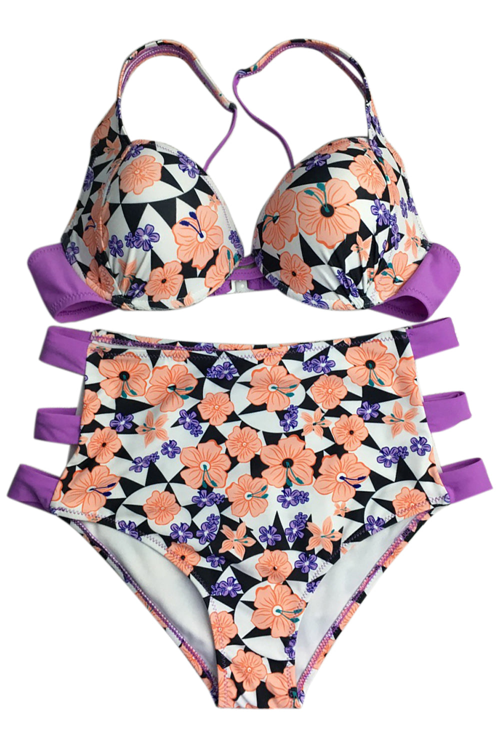 Iyasson Summer Beach Colorful Flower Printing Bikini Set