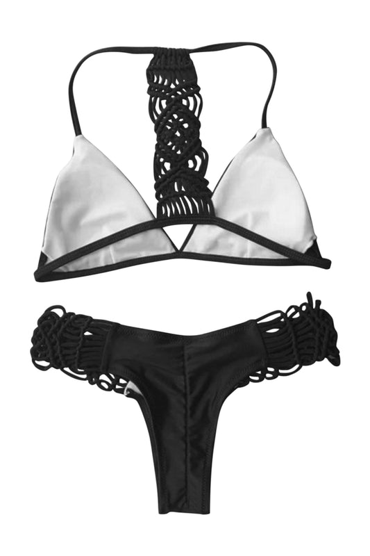 Iyasson Exquisite Triangle Top Bikini Set With Handmade Braided Ties