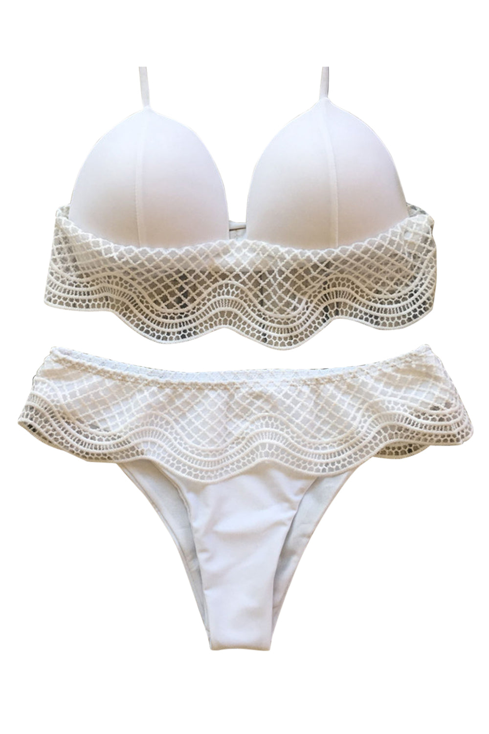 Iyasson White Crochet Lace Trim Bikini Set