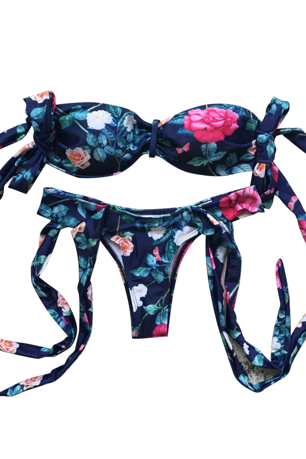 Iyasson Flower Printing Off-shoulder Design Tropical swimsuit