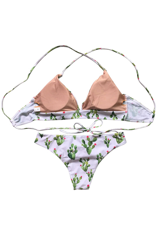 Iyasson Cute Cactus Printing Halter Bikini Set