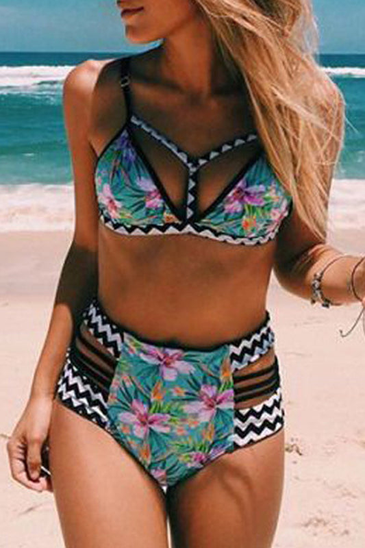 Iyasson Summer Beach Colorful Flower Printing Bikini Set