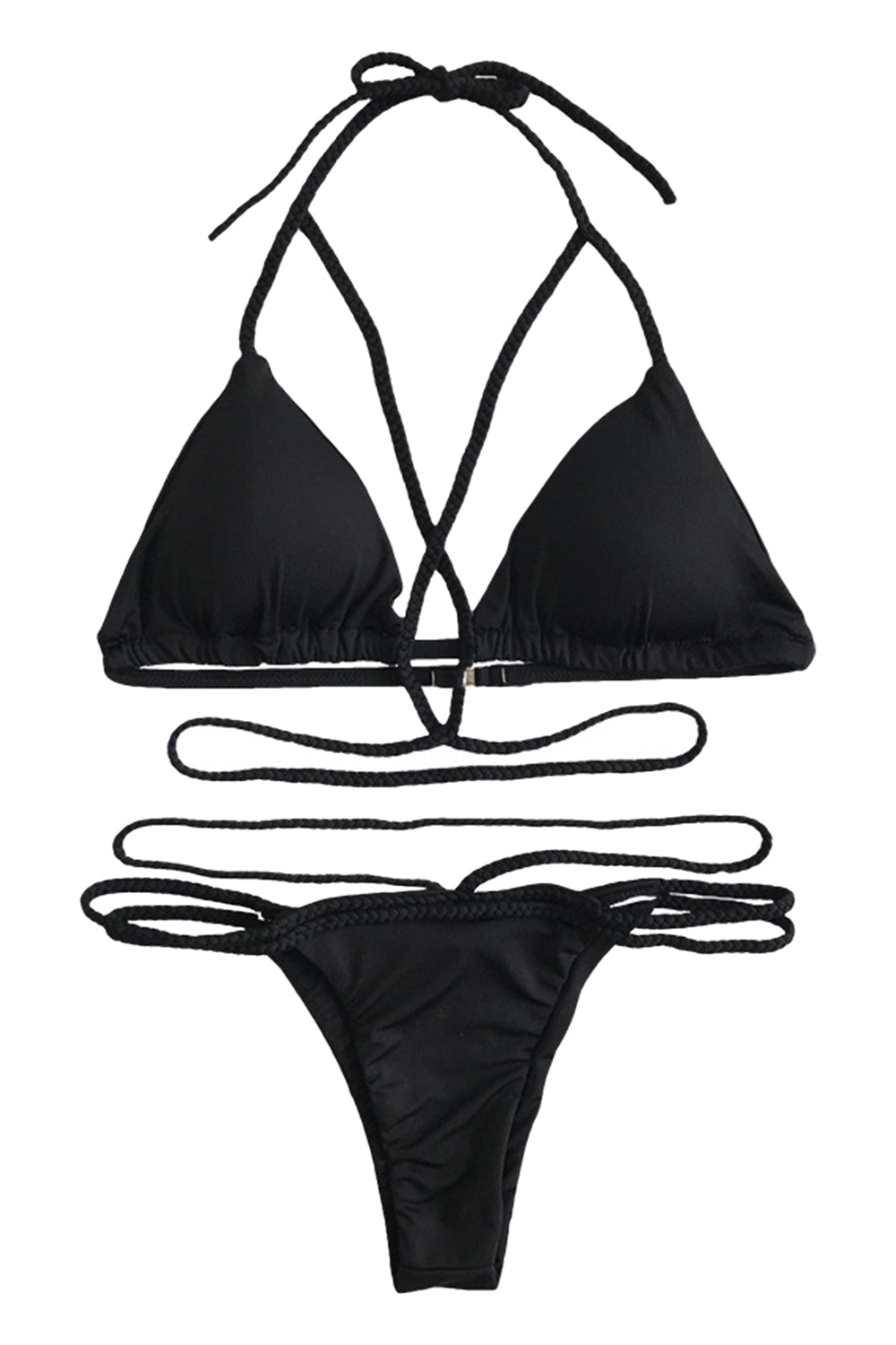 Iyasson Sexy Solid Color Strappy Halterneck Bikini Set