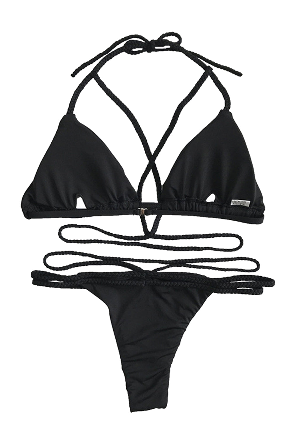 Iyasson Sexy Solid Color Strappy Halterneck Bikini Set