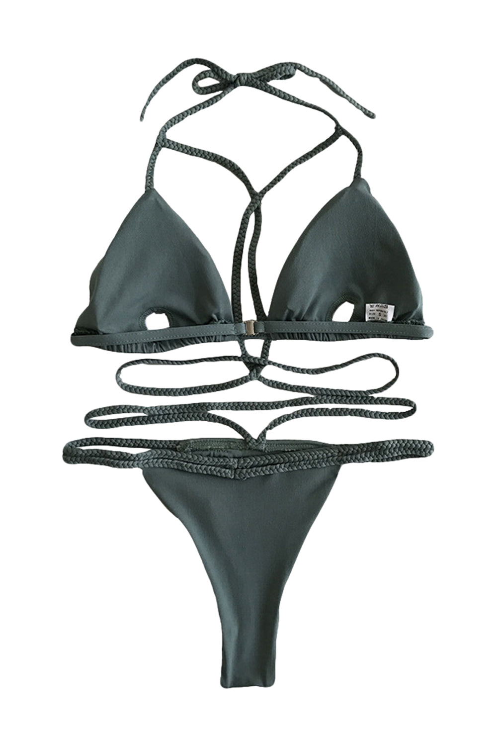 Iyasson Sexy Solid Color Strappy Halterneck Bikini Set