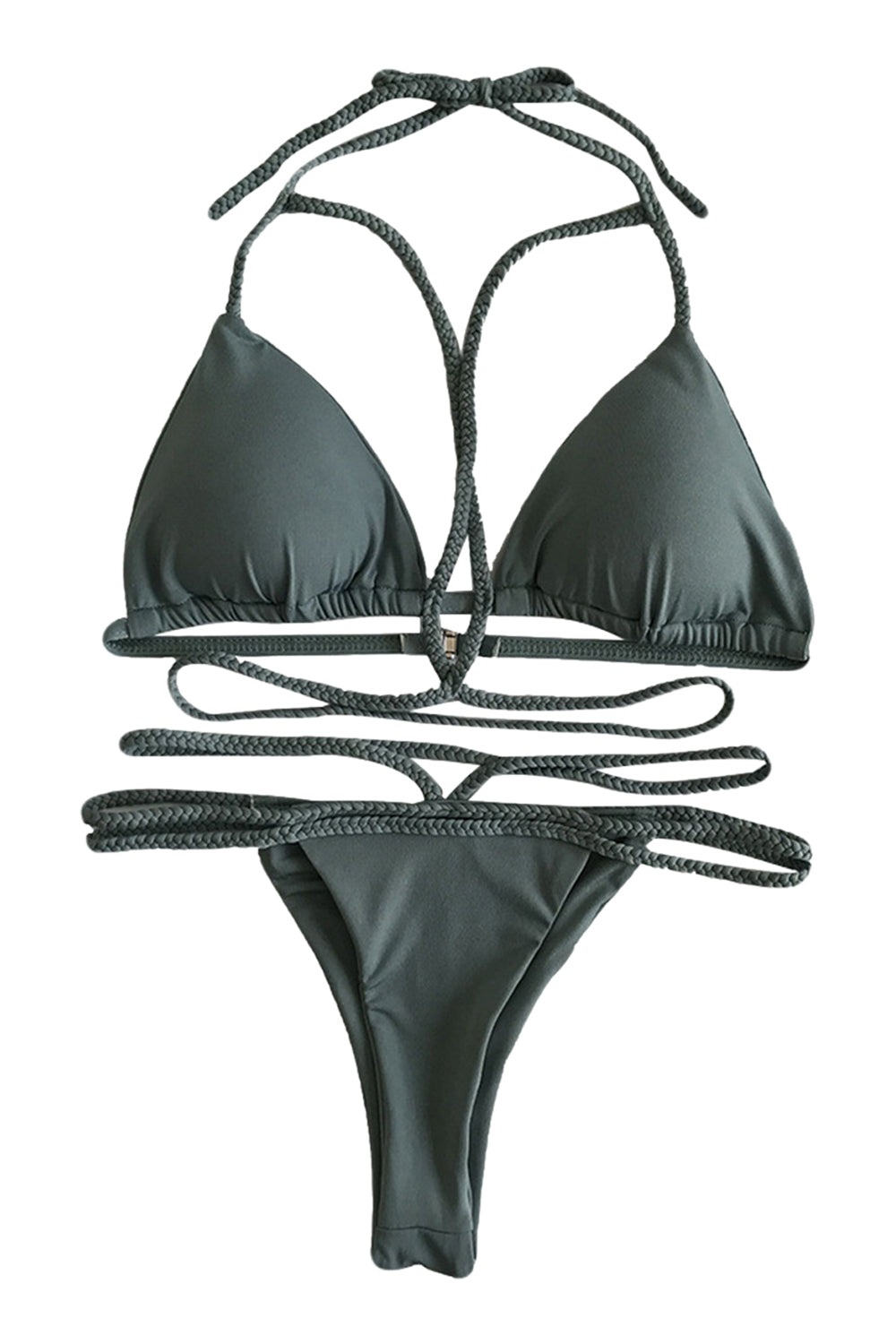 Iyasson Sexy Solid Color Strappy Halterneck Bikini Set