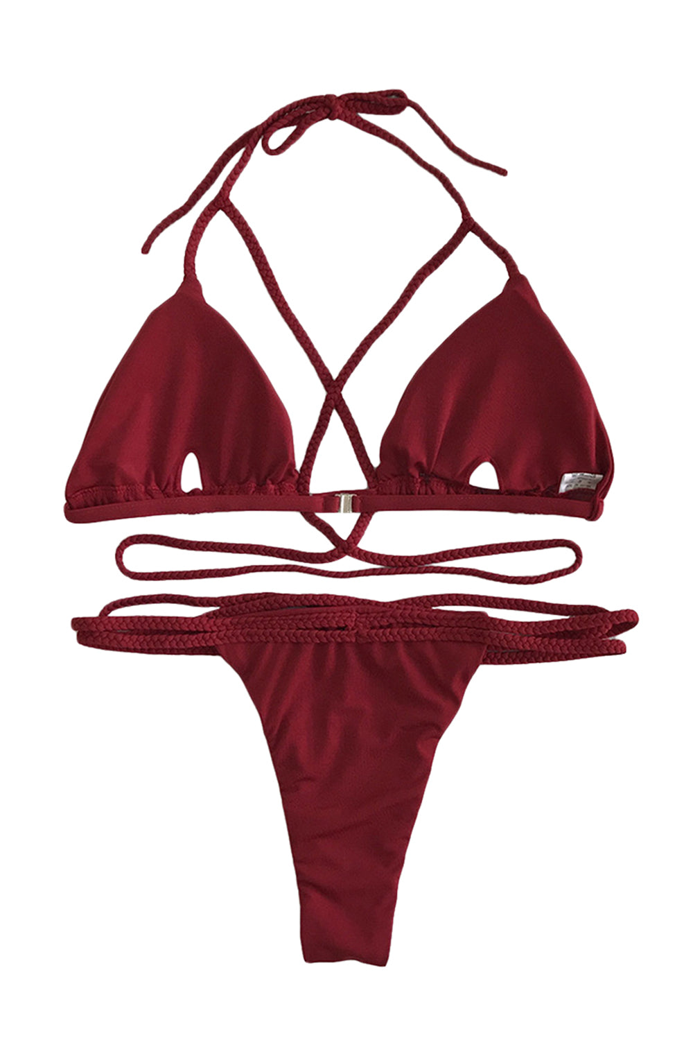 Iyasson Sexy Solid Color Strappy Halterneck Bikini Set