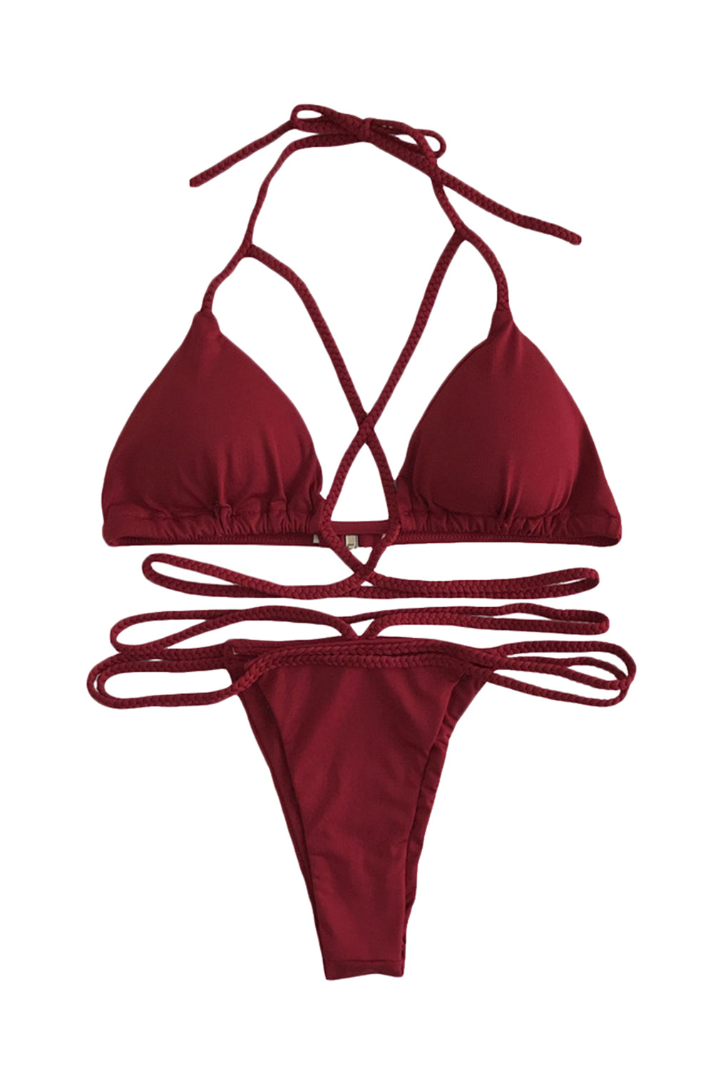 Iyasson Sexy Solid Color Strappy Halterneck Bikini Set