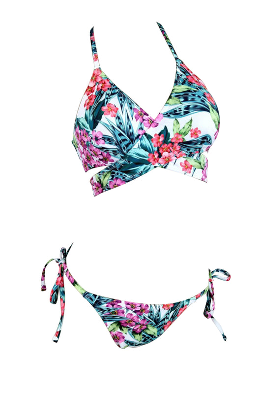 Iyasson Tropical Flower Printing Halter Swimsuit