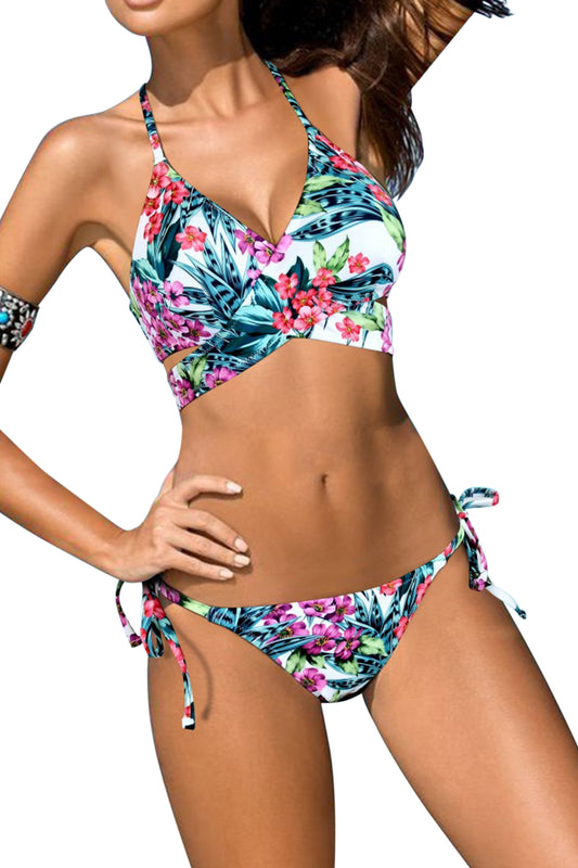 Iyasson Tropical Flower Printing Halter Swimsuit