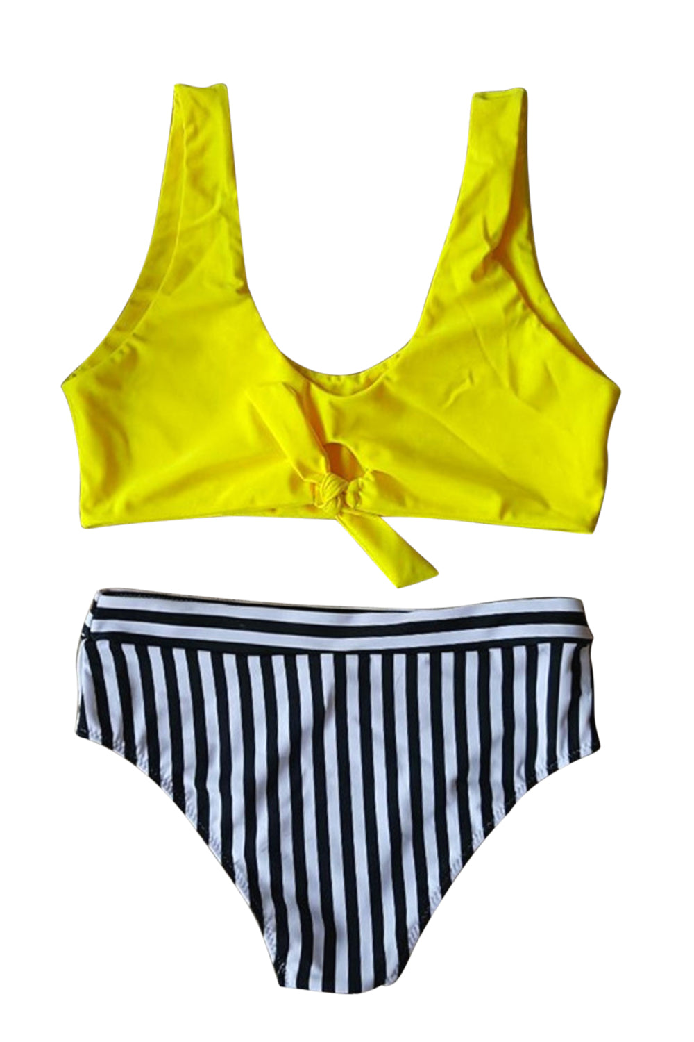 Iyasson Breezy Yellow Bikini Top With Stripe Printing Bottom