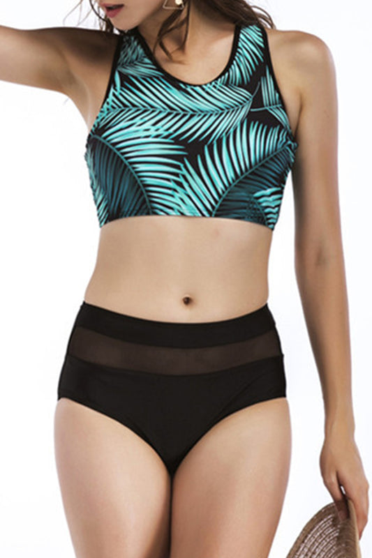 Iyasson Green Leaves Tank Bikini Set