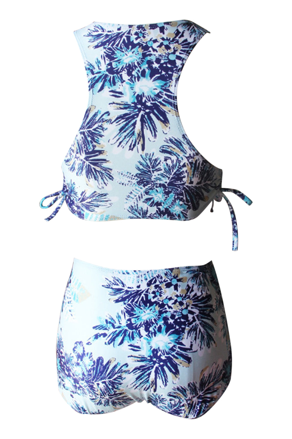 Iyasson Blue Floral Printing Tank Top Bikini Set