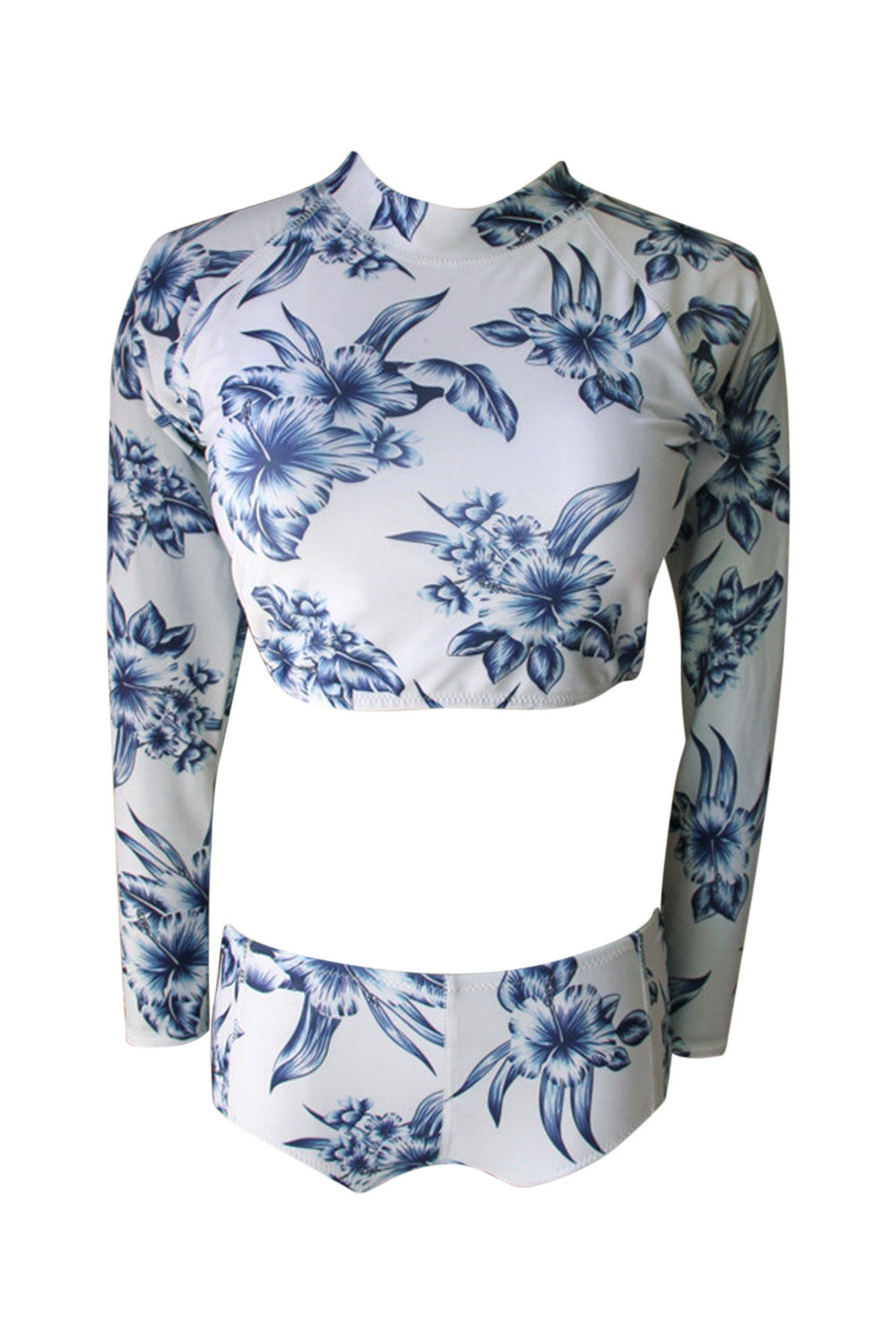 Iyasson White Trendy Sport Style Floral Printing Swimsuit