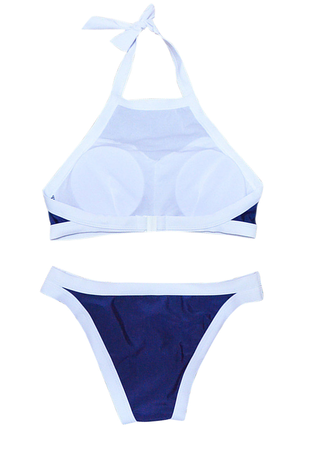 Iyasson Navy Blue High Neck Bikini Top And Double-string Bottom