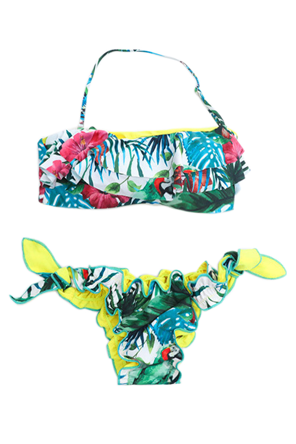 Iyasson Floral Printing Ruffle Halter Bikini Set