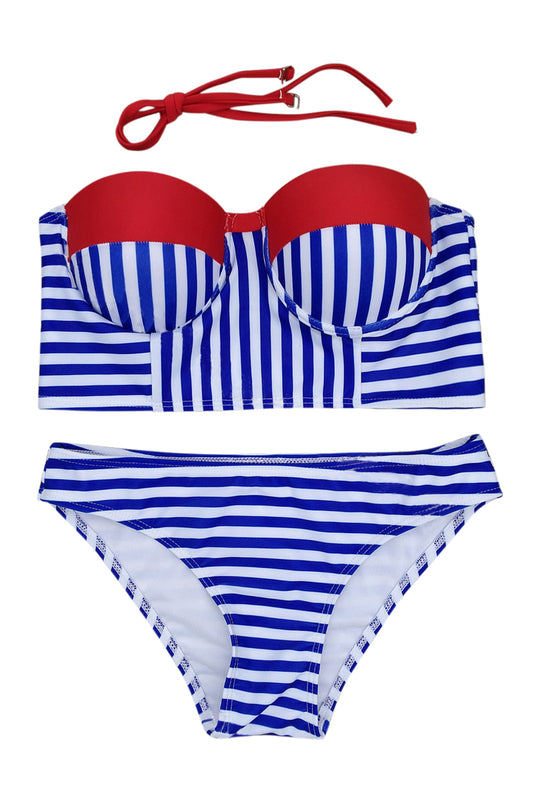 Iyasson Stripe priting And Contrast Color Design Bikini Set