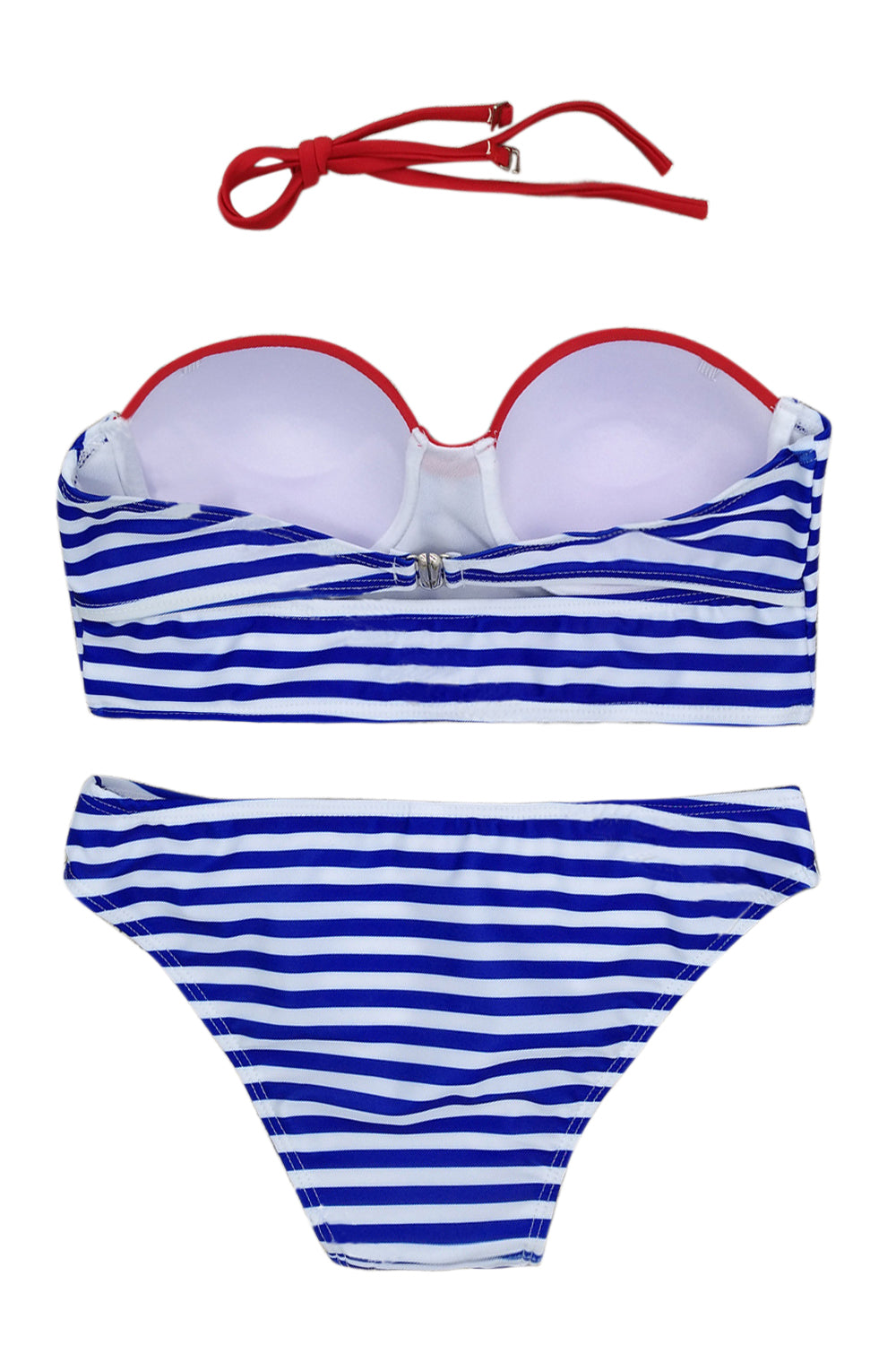 Iyasson Stripe priting And Contrast Color Design Bikini Set Blue