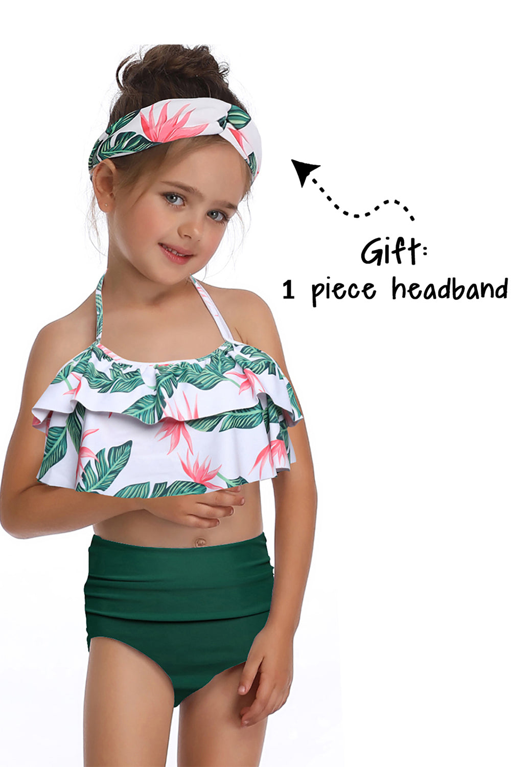 Mommy and Me Matching Family Swimsuit Womens Girls Suit Matching Swimwear Set with Headband