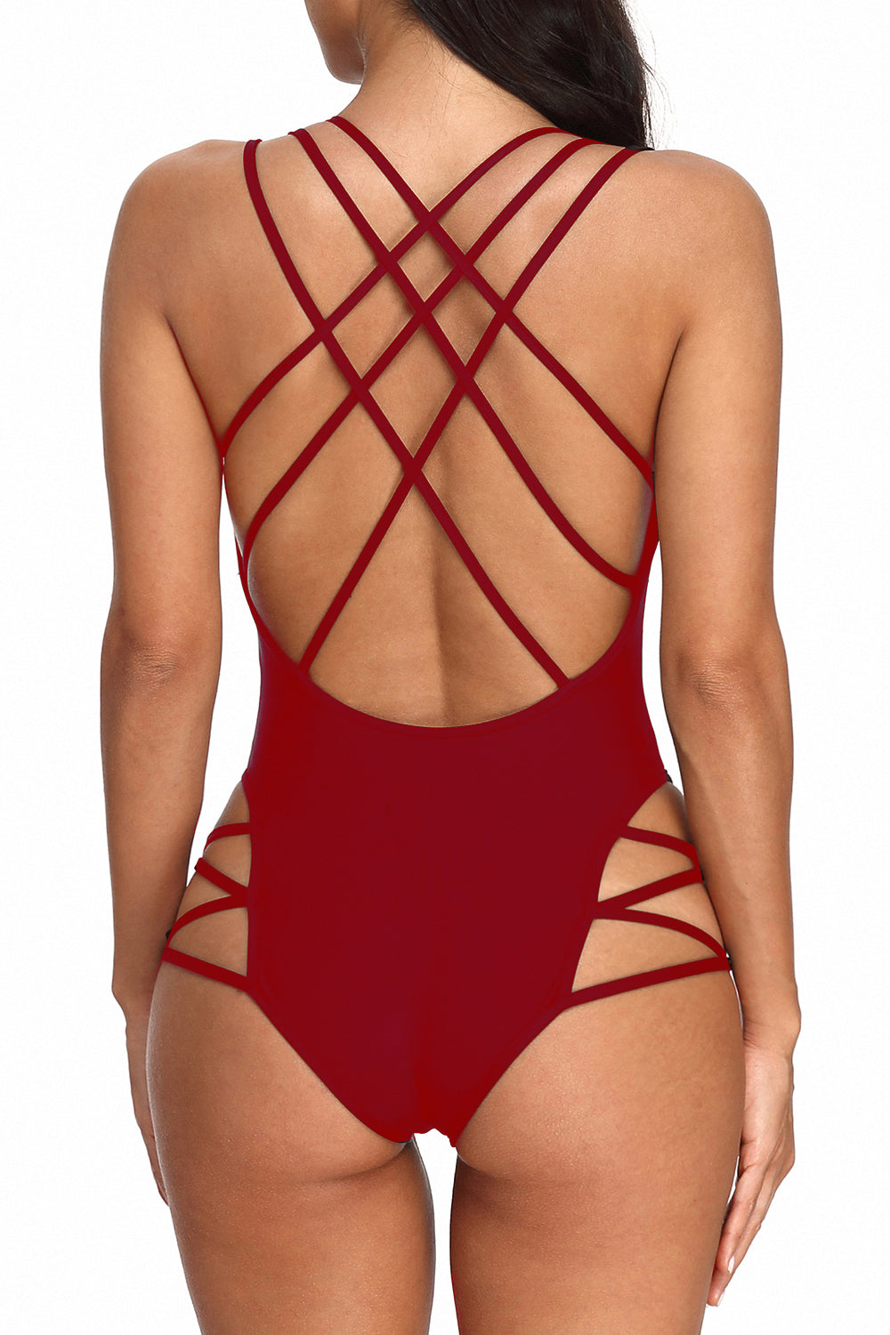 Women One Piece Bathing Suit Falbala Plunge V Neck Monokini Swimsuit