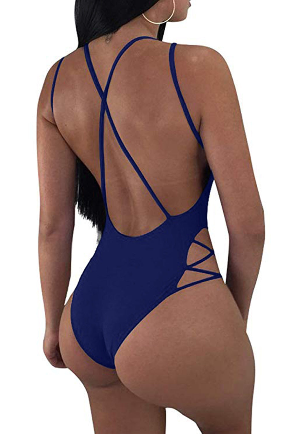 Women One Piece Bathing Suit Falbala Plunge V Neck Monokini Swimsuit