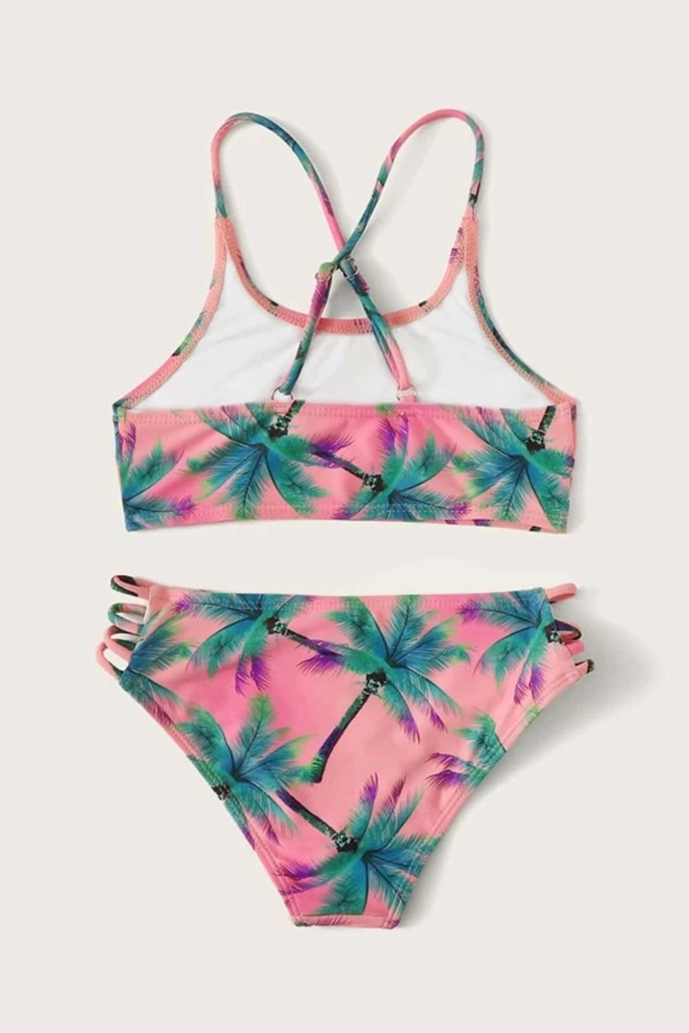 Girls Palm Tree Print Criss Cross Bikini Set
