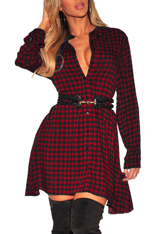 Iyasson Long Sleeve Plaid Shirt Dress