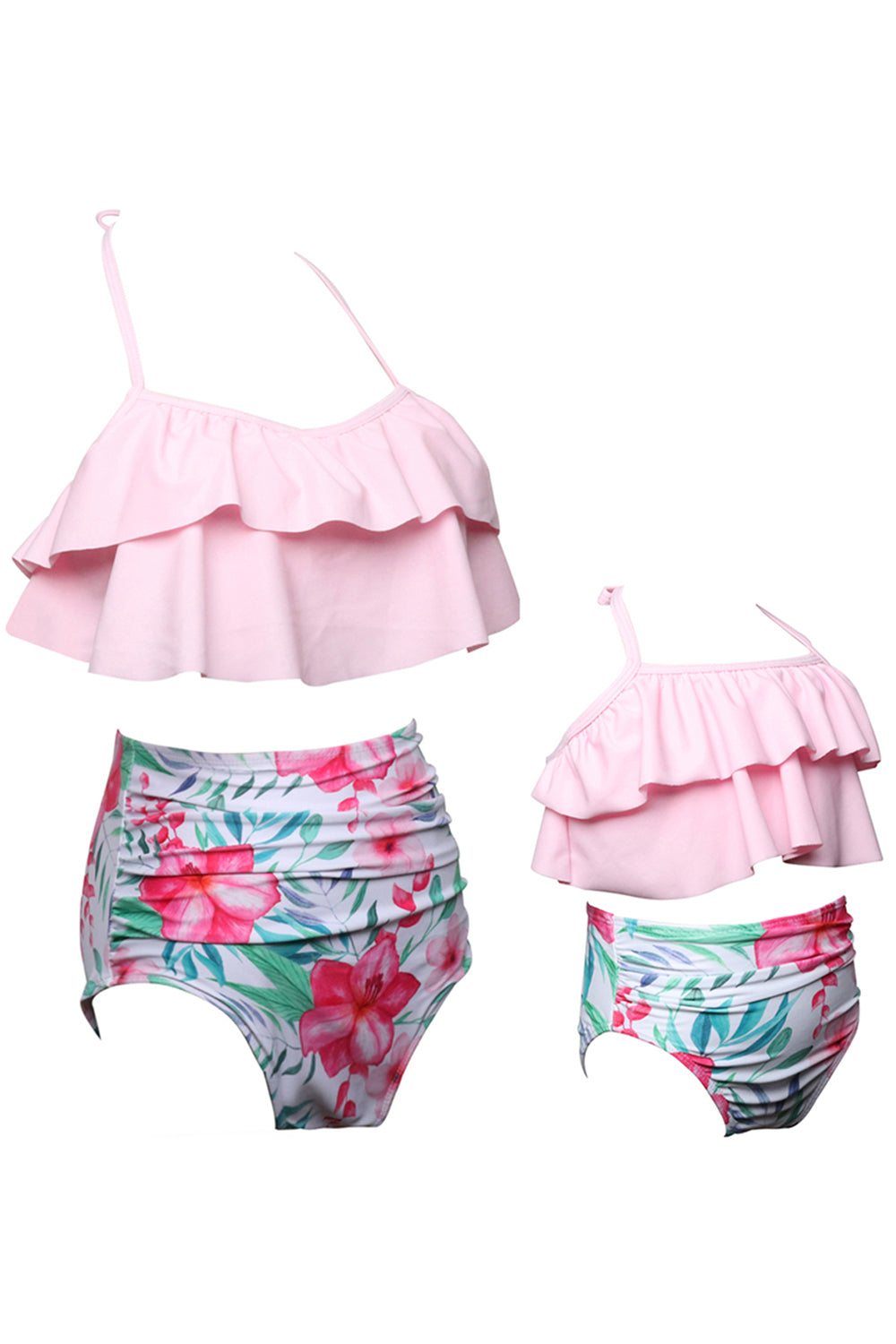 Mommy and Me Matching Family Swimsuit Womens Girls Suit Matching Swimwear Set with Headband