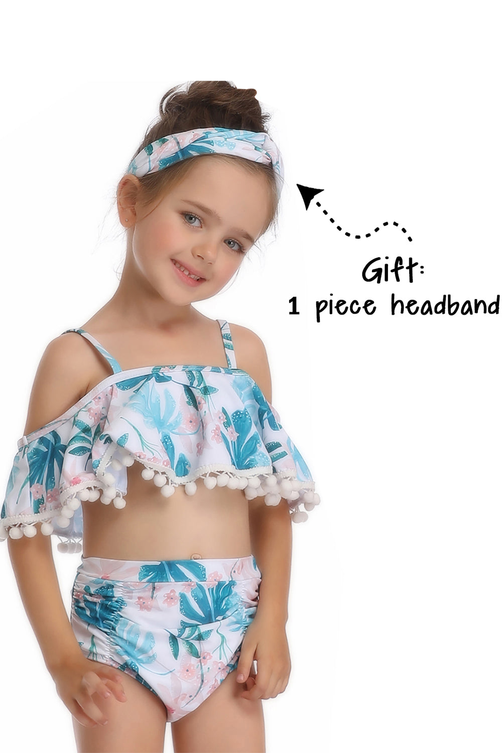 Mommy and Me Matching Family Swimsuit Womens Girls Suit Matching Swimwear Set with Headband