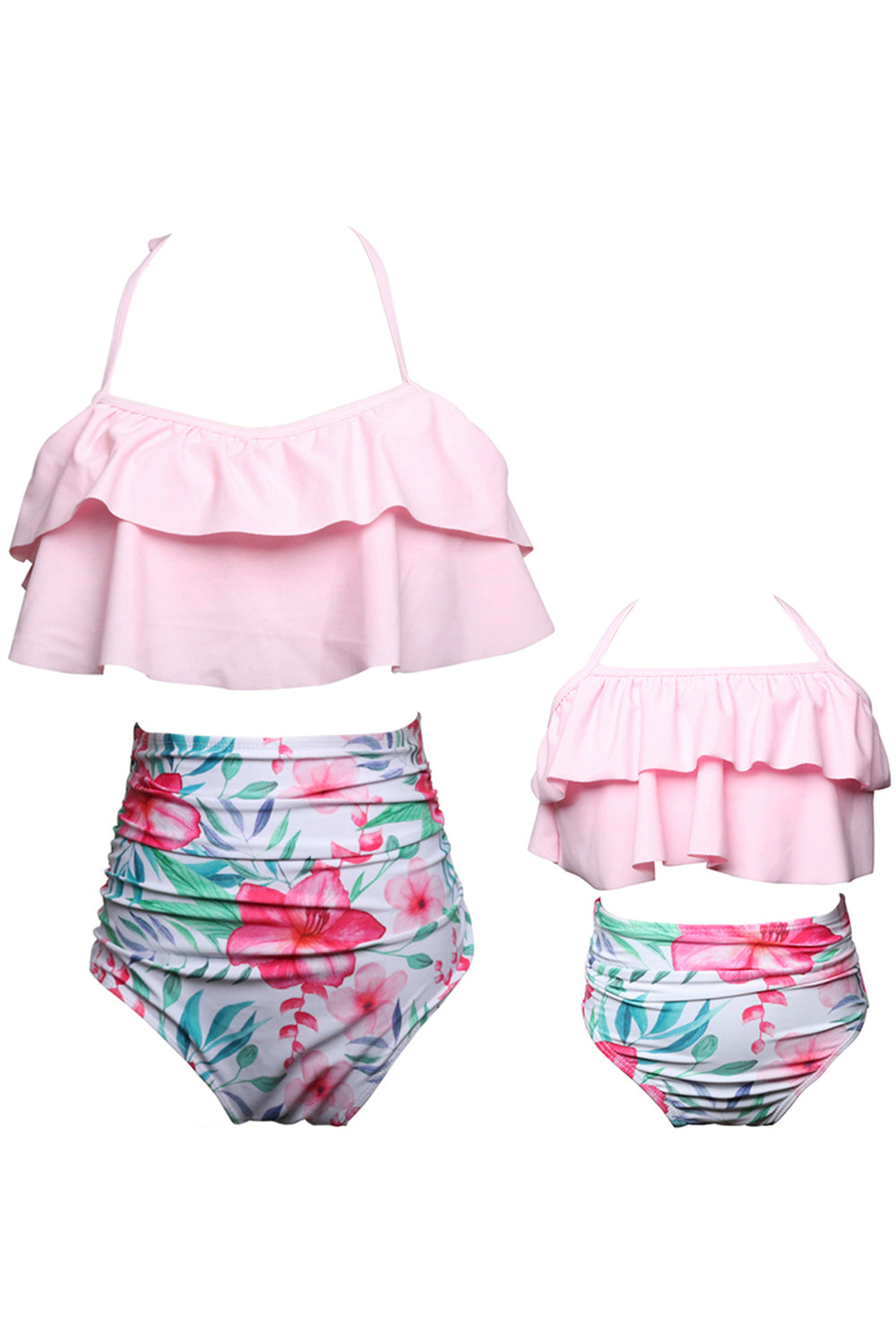 Mommy and Me Matching Family Swimsuit Womens Girls Suit Matching Swimwear Set with Headband